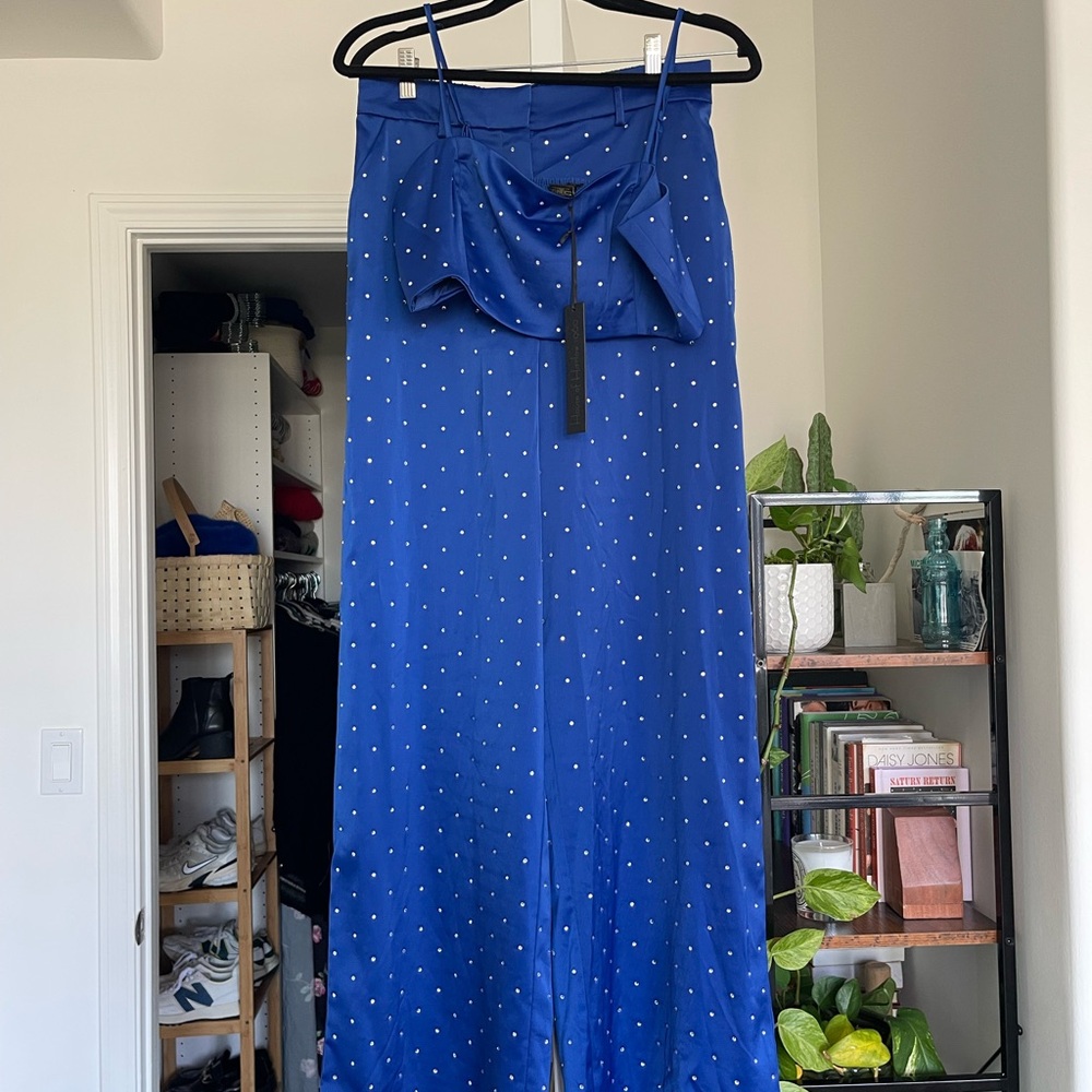 House of Harlow 1960 Blue Jumpsuit with White Dots
